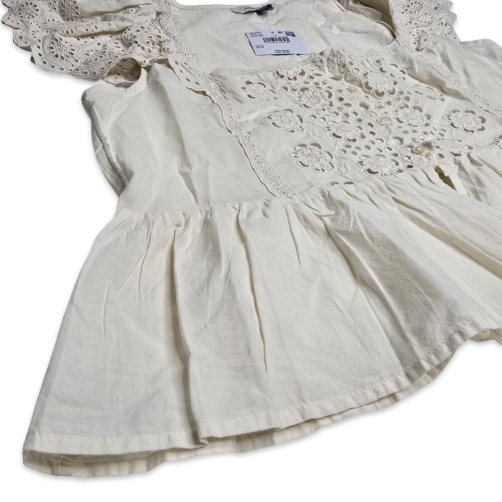 American Eagle Eyelet Lace Peplum Top Womens M Ivory Cottagecore Boho NWT - Picture 11 of 12